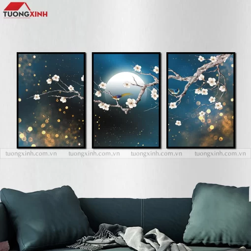 Tranh treo tường cành hoa đào chim én nghệ thuật HL4578
