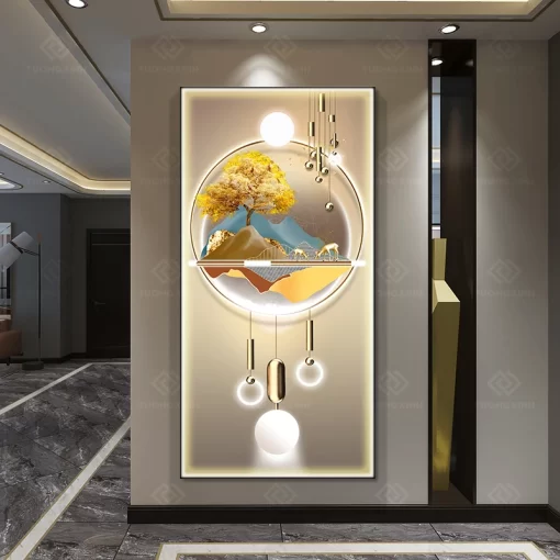 Tranh LED phong cảnh trừ tượng hươu nai 3D nghệ thuật LD483