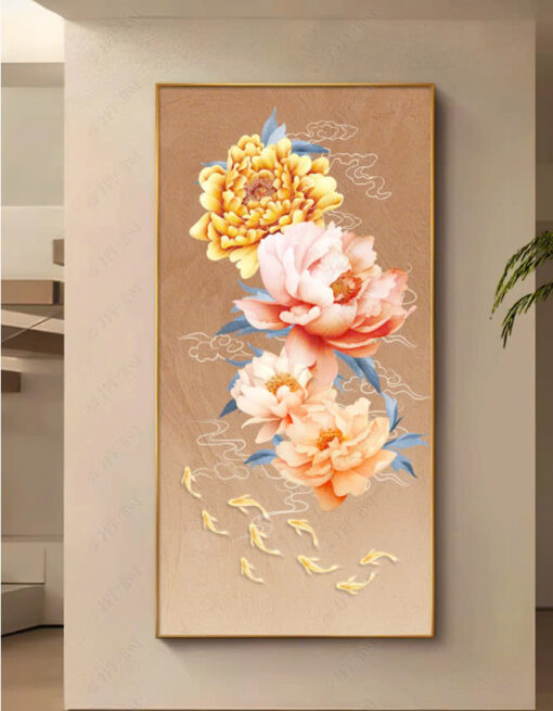 Tranh treo tường tráng gương hoa mẫu đơn cửu ngư TG4613