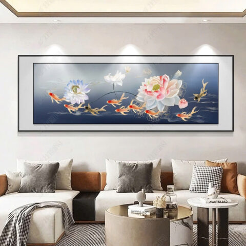 Tranh treo tường phong thủy Cá Cửu Ngư Hoa Sen TG9815