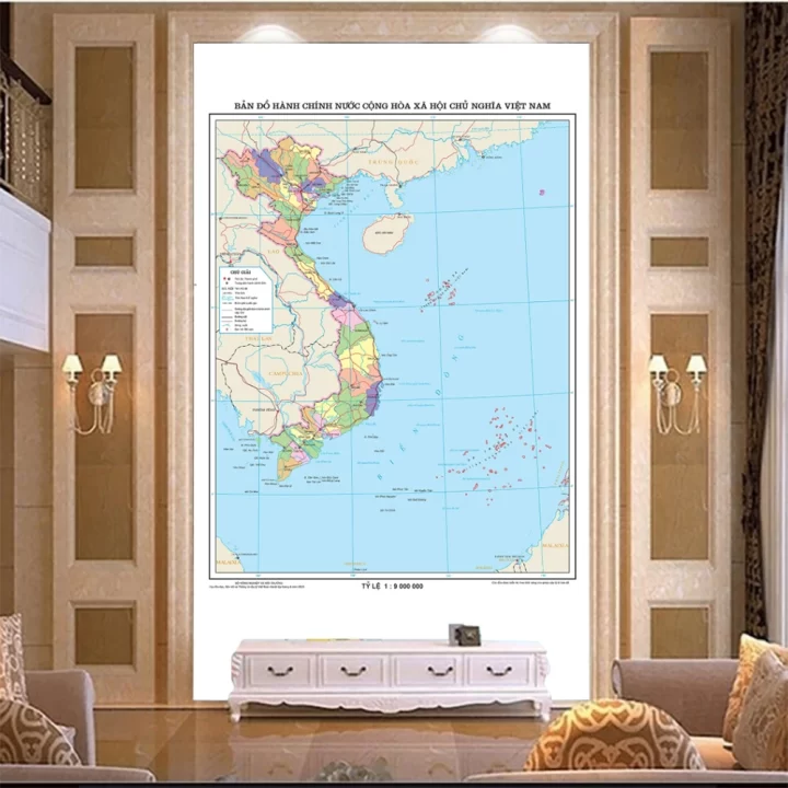 Tranh dán tường bản đồ việt nam 34 tỉnh thành mới nhất 2025 VN17