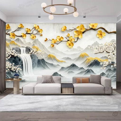 Tranh dán tường phòng khách phong cảnh 3D hiện đại TDT2151