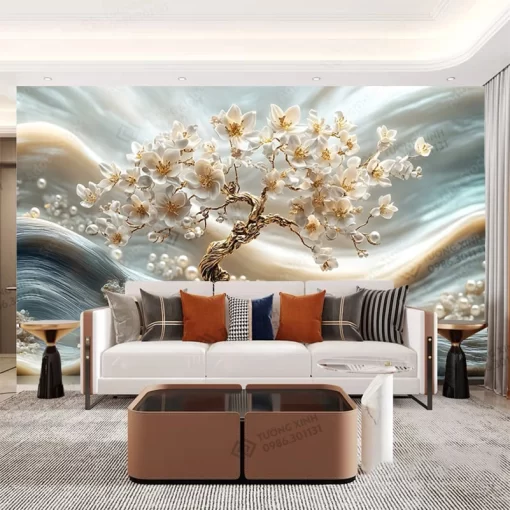 Tranh dán tường phòng khách phong cảnh 3D hiện đại TDT2152