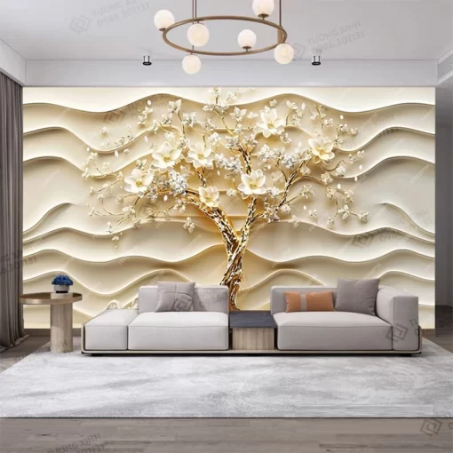 Tranh dán tường phòng khách phong cảnh 3D hiện đại TDT2178