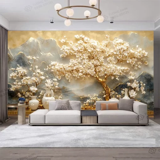 Tranh dán tường phòng khách phong cảnh 3D hiện đại TDT2153