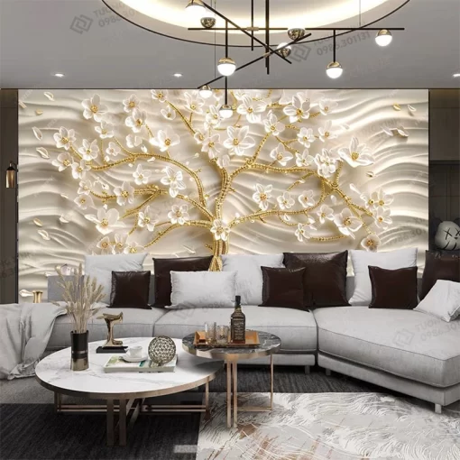 Tranh dán tường phòng khách phong cảnh 3D hiện đại TDT2180