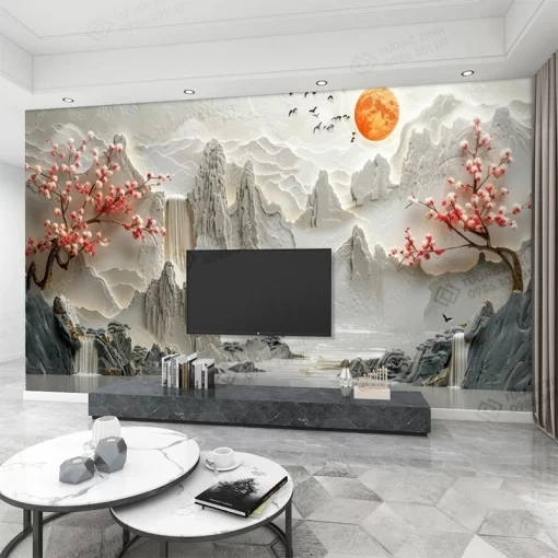Tranh dán tường phòng khách phong cảnh 3D hiện đại TDT2187