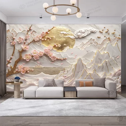 Tranh dán tường phòng khách phong cảnh 3D hiện đại TDT2161