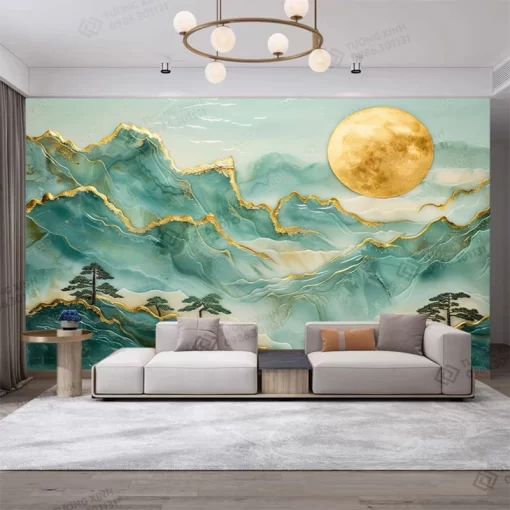 Tranh dán tường phòng khách phong cảnh 3D hiện đại TDT2162