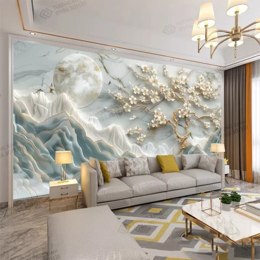 Tranh dán tường phòng khách phong cảnh 3D hiện đại TDT2163