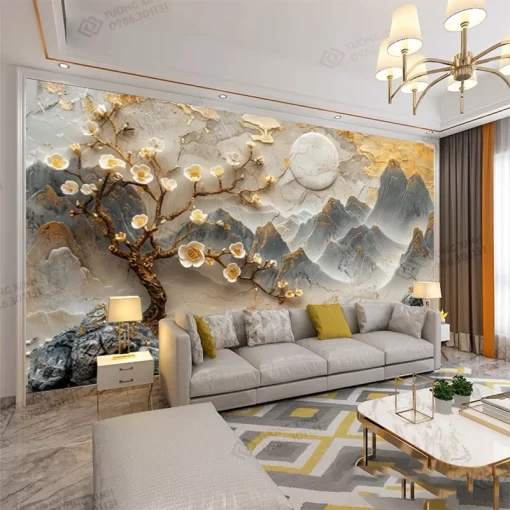 Tranh dán tường phòng khách phong cảnh 3D hiện đại TDT2165
