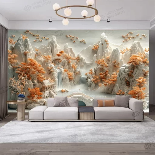 Tranh dán tường phòng khách phong cảnh 3D hiện đại TDT2169