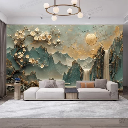 Tranh dán tường phòng khách phong cảnh 3D hiện đại TDT2171