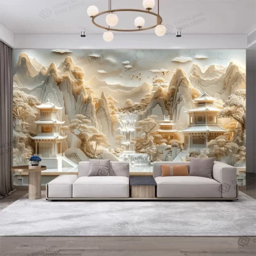 Tranh dán tường phòng khách phong cảnh 3D hiện đại TDT2172