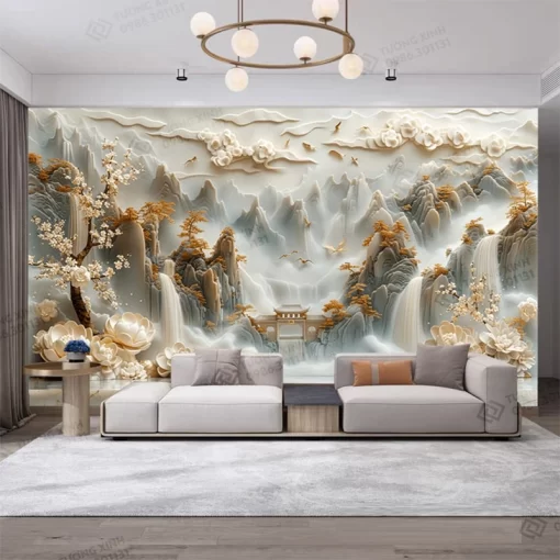 Tranh dán tường phòng khách phong cảnh 3D hiện đại TDT2173