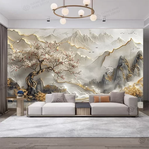 Tranh dán tường phòng khách phong cảnh 3D hiện đại TDT2174