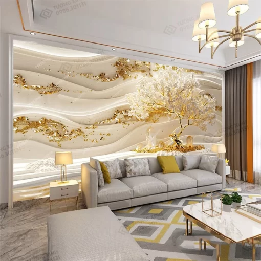 Tranh dán tường phòng khách phong cảnh 3D hiện đại TDT2176