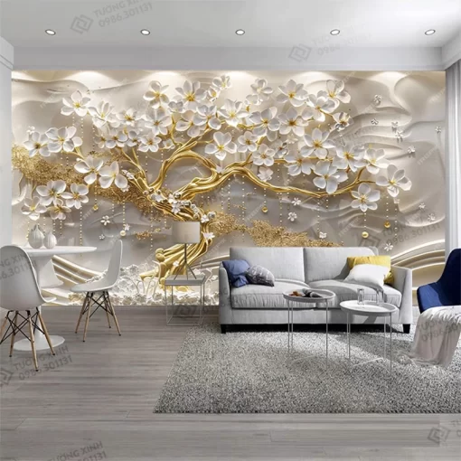 Tranh dán tường phòng khách phong cảnh 3D hiện đại TDT2177