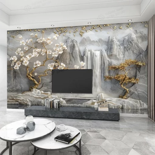 Tranh dán tường phòng khách phong cảnh 3D hiện đại TDT2182