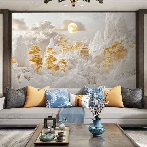 Tranh dán tường phòng khách phong cảnh 3D hiện đại TDT2191