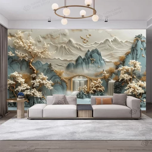 Tranh dán tường phòng khách phong cảnh 3D hiện đại TDT2150
