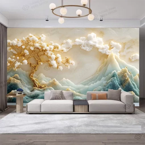 Tranh dán tường phòng khách phong cảnh 3D hiện đại TDT2157