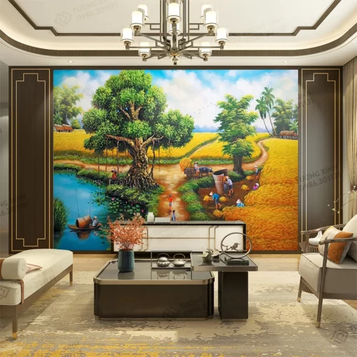 Tranh dán tường 3D phong cảnh đồng quê TDT2200