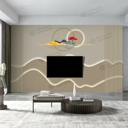 Tranh dán tường lam sóng 3D nghệ thuật hiện đại TDT2582