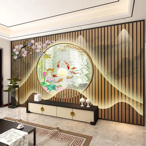 Tranh dán tường lam sóng 3D nghệ thuật hiện đại TDT2532