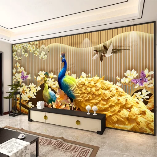 Tranh dán tường lam sóng 3D nghệ thuật hiện đại TDT2541