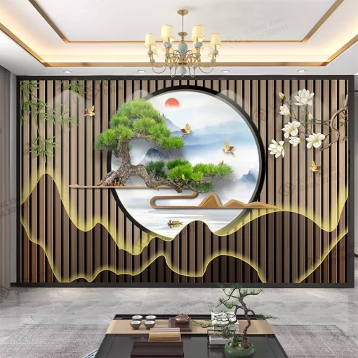 Tranh dán tường lam sóng 3D nghệ thuật hiện đại TDT2571