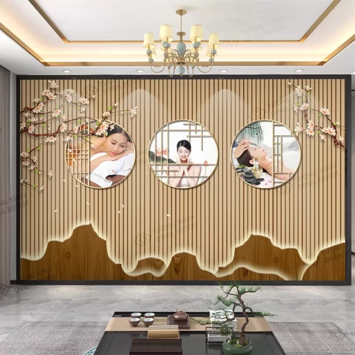 Tranh dán tường Spa lam sóng 3D nghệ thuật hiện đại TDT2573