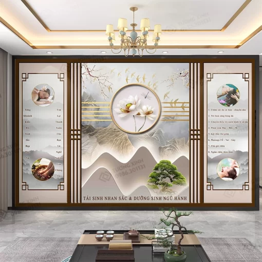Tranh dán tường Spa lam sóng 3D nghệ thuật hiện đại TDT2574
