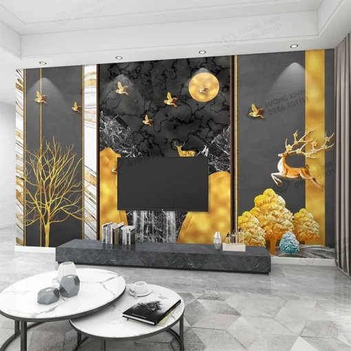 Tranh dán tường lam sóng 3D nghệ thuật hiện đại TDT2483