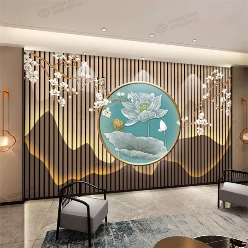 Tranh dán tường lam sóng 3D nghệ thuật hiện đại TDT2599
