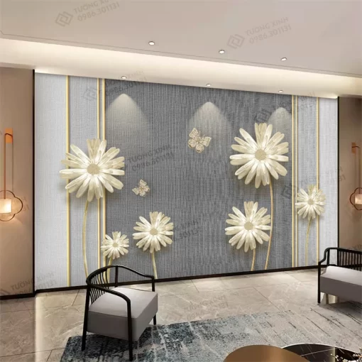Tranh dán tường 3D bông hoa nghệ thuật hiện đại TDT2494