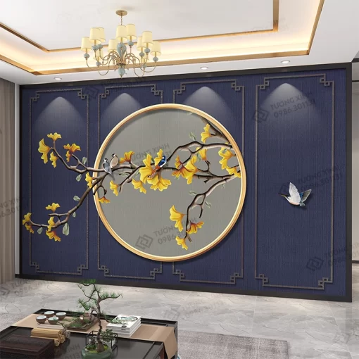 Tranh dán tường 3D phong cách indochine nghệ thuật TDT2496