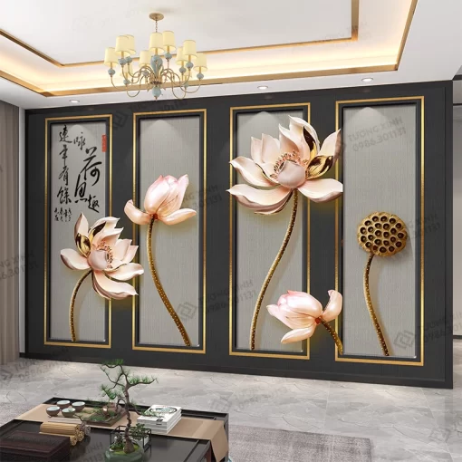 Tranh dán tường hoa Sen 3D nghệ thuật TDT2500