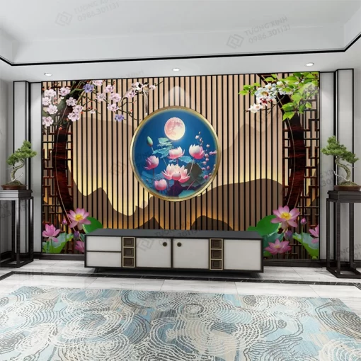 Tranh dán tường lam sóng 3D nghệ thuật hiện đại TDT2559