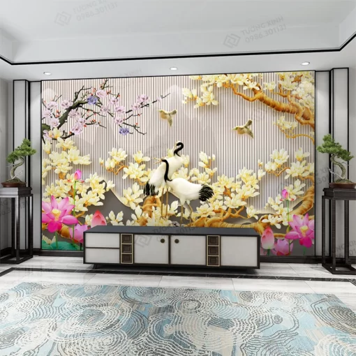 Tranh dán tường lam sóng 3D nghệ thuật hiện đại TDT2562