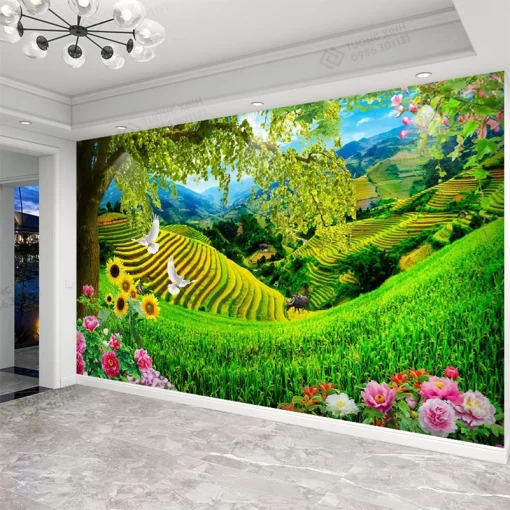 Tranh dán tường 3D phong cảnh ruộng bậc thang TDT2619