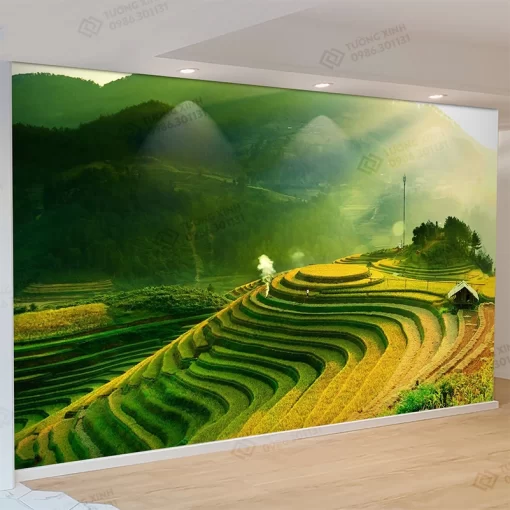 Tranh dán tường 3D phong cảnh ruộng bậc thang TDT2630