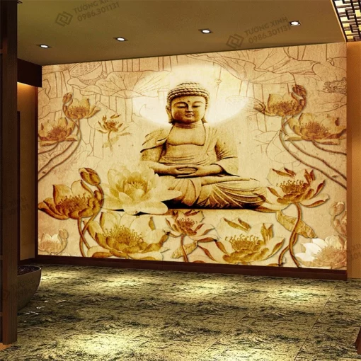 Tranh dán tường 3D trúc chỉ trang trí phòng thờ TDT2638