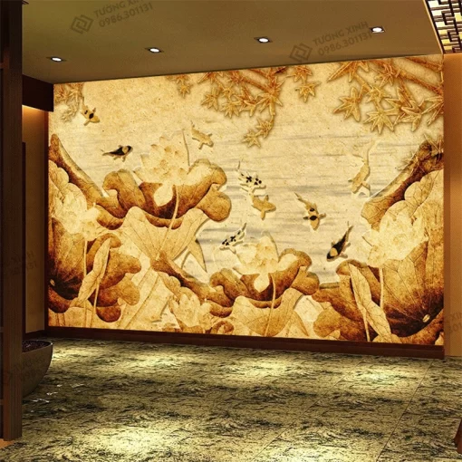 Tranh dán tường 3D trúc chỉ trang trí phòng thờ TDT2639
