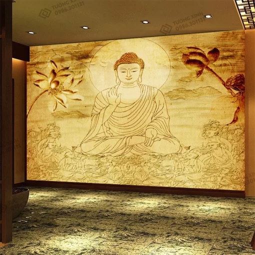 Tranh dán tường 3D trúc chỉ trang trí phòng thờ TDT2641