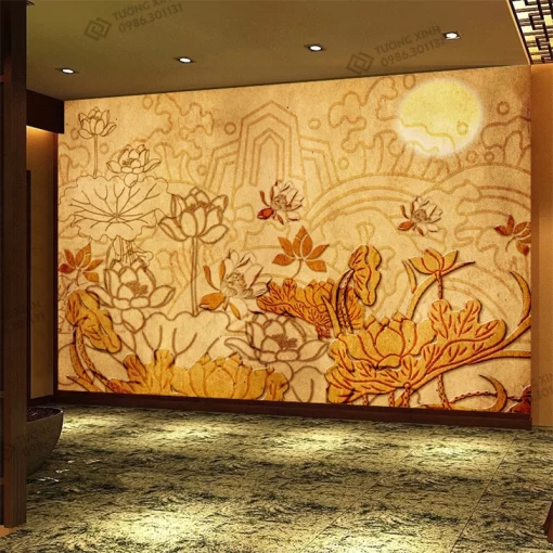 Tranh dán tường 3D trúc chỉ trang trí phòng thờ TDT2644