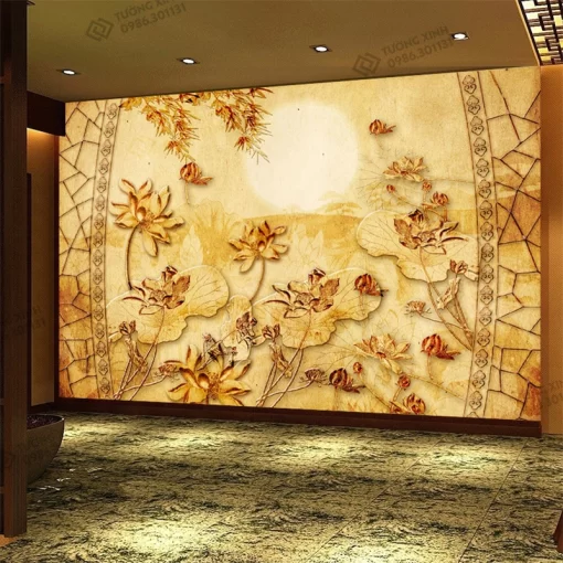 Tranh dán tường 3D trúc chỉ trang trí phòng thờ TDT2643