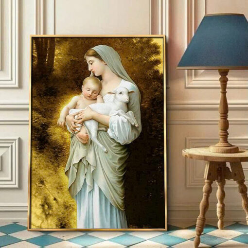 Tranh tráng gương công giáo Đức mẹ Maria bế Chúa hài đồng TG4857