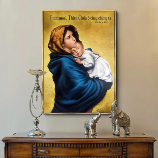 Tranh tráng gương công giáo Đức mẹ Maria bế Chúa hài đồng TG4861