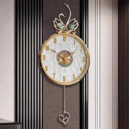 Đồng hồ đôi thiên nga khảm đá cao cấp trang trí nội thất sang trọng DHA630